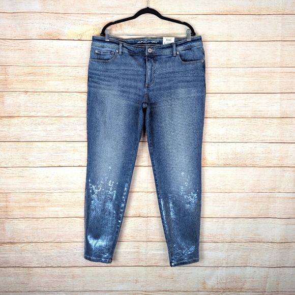 INC Women's Plus Size 18W Tummy Control Mid Rise Skinny Jeans Indigo Metallic - Picture 1 of 15